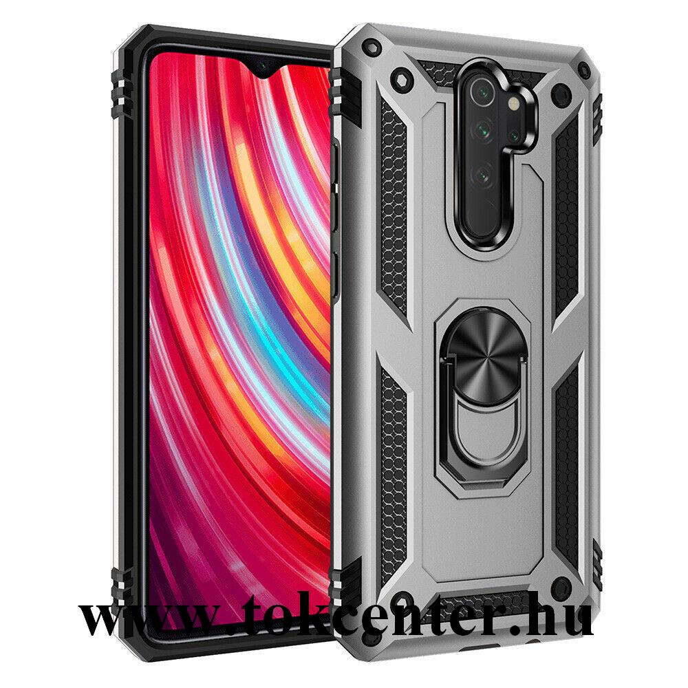 Xiaomi Redmi Note 8 Pro Defender műanyag telefonvédő (közepesen ütésálló, szilikon belső, telefontartó gyűrű, beépített fémlemez) EZÜST