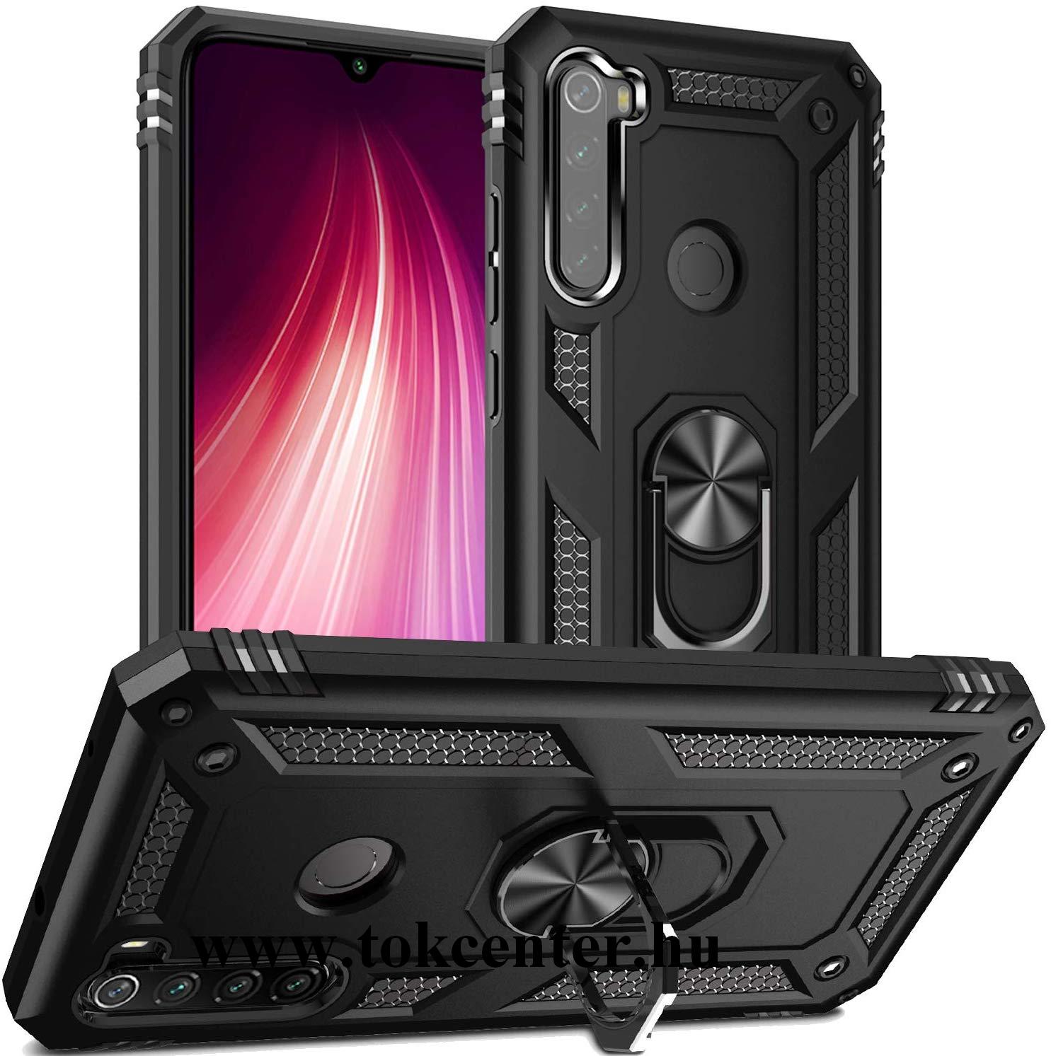 Xiaomi Redmi Note 8 Defender műanyag telefonvédő (közepesen ütésálló, szilikon belső, telefontartó gyűrű, beépített fémlemez) FEKETE