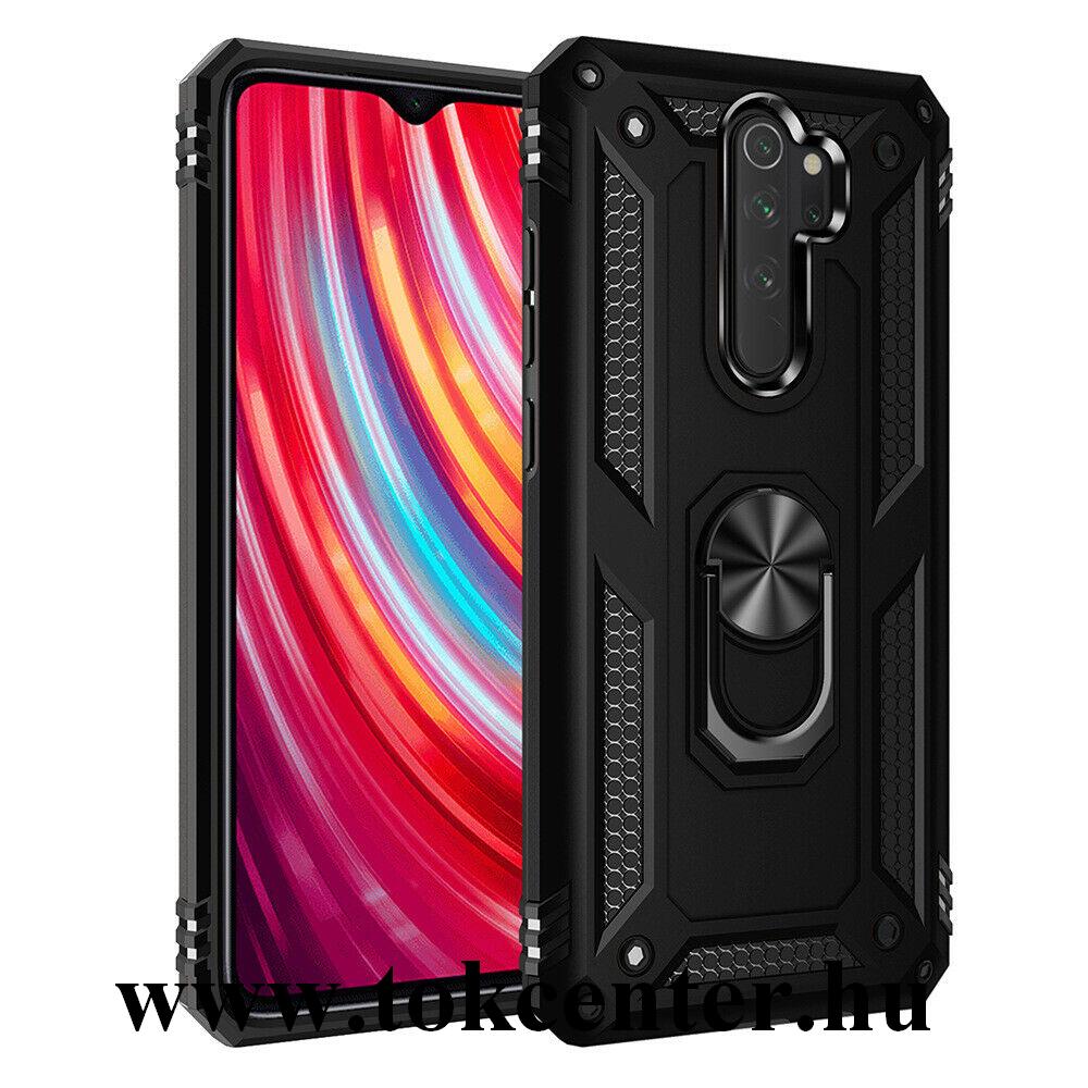 Xiaomi Redmi Note 8 Pro Defender műanyag telefonvédő (közepesen ütésálló, szilikon belső, telefontartó gyűrű, beépített fémlemez) FEKETE