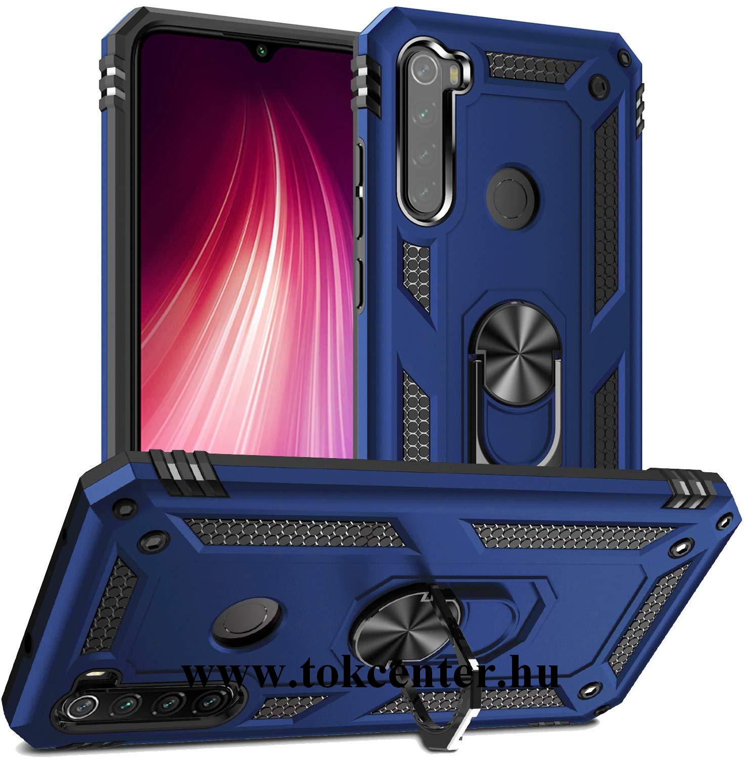 Xiaomi Redmi Note 8 Defender műanyag telefonvédő (közepesen ütésálló, szilikon belső, telefontartó gyűrű, beépített fémlemez) SÖTÉTKÉK