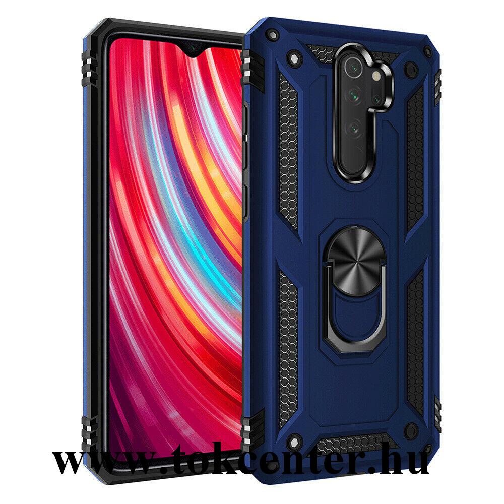 Xiaomi Redmi Note 8 Pro Defender műanyag telefonvédő (közepesen ütésálló, szilikon belső, telefontartó gyűrű, beépített fémlemez) SÖTÉTKÉK