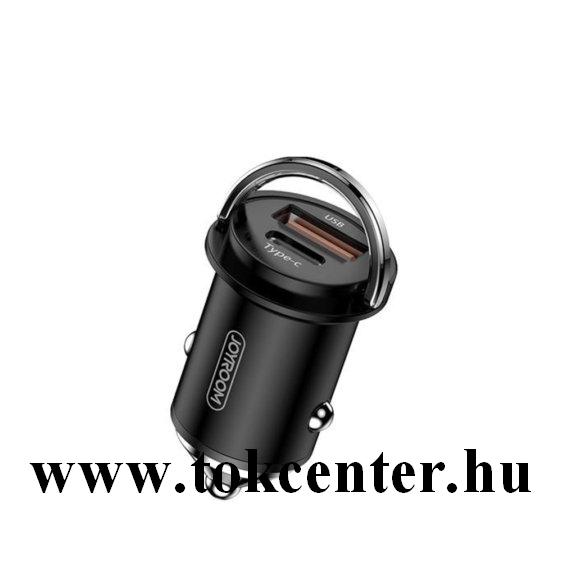 JOYROOM autós töltő USB + Type-C aljzat (5V / 4500mA, 45W, PD gyorstöltés támogatás) FEKETE