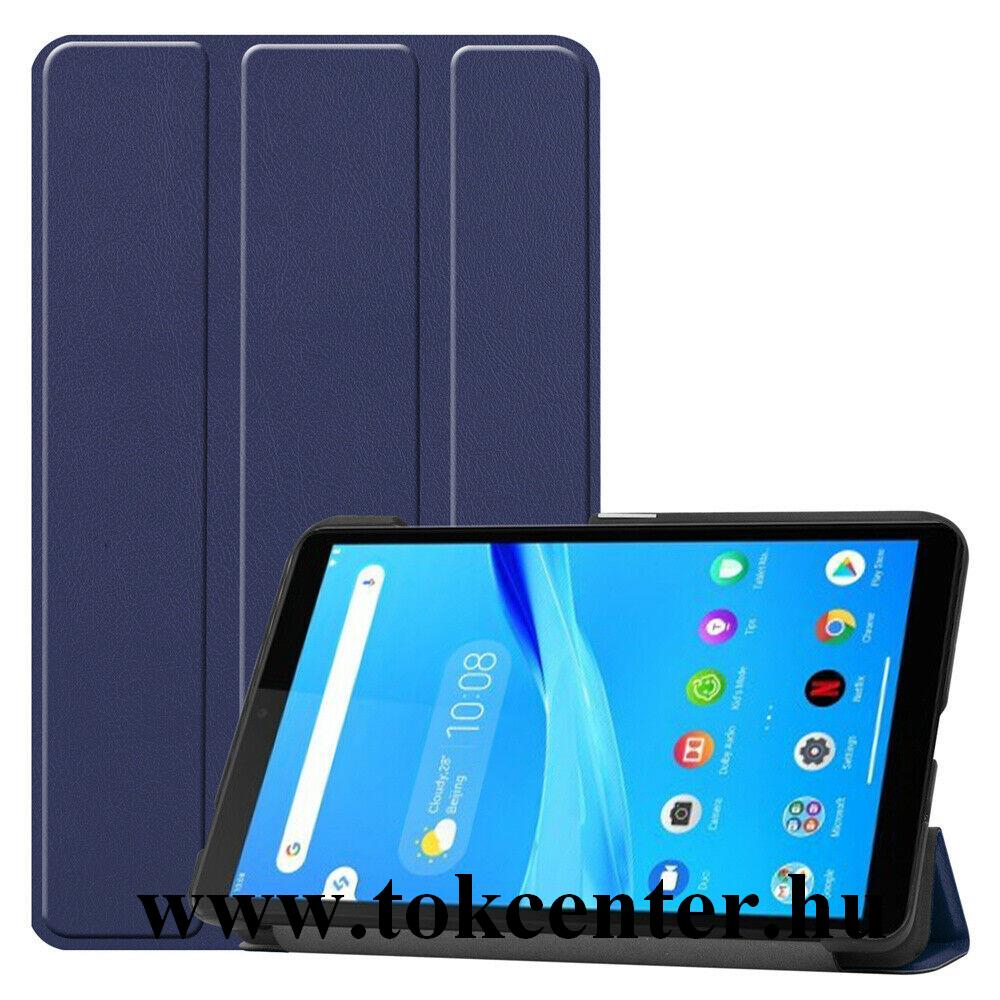 Lenovo Tab M7 (TB-7305F) Tok álló, bőr hatású (aktív flip, oldalra nyíló, TRIFOLD asztali tartó funkció) SÖTÉTKÉK