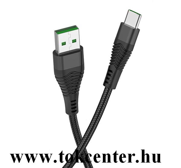 HOCO U53 adatátvitel adatkábel és töltő (Type-C, 120 cm, törésgátló, gyorstöltés támogatás, cipőfűző minta) FEKETE