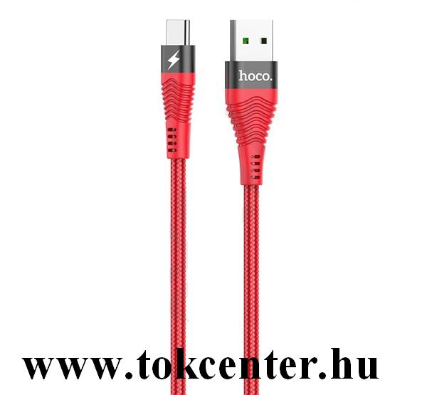HOCO U53 adatátvitel adatkábel és töltő (Type-C, 120 cm, törésgátló, gyorstöltés támogatás, cipőfűző minta) PIROS