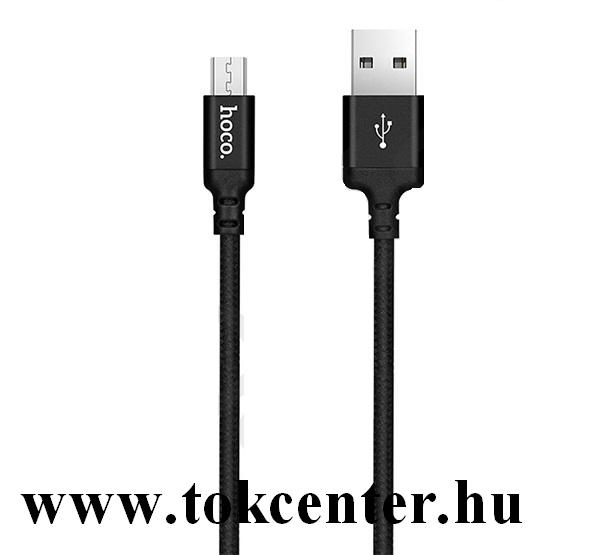 HOCO X14 adatátvitel adatkábel és töltő (microUSB, 100 cm, törésgátló, gyorstöltés támogatás, cipőfűző minta) FEKETE