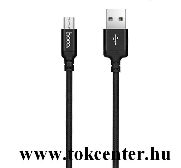 HOCO X14 adatátvitel adatkábel és töltő (microUSB, 200 cm, törésgátló, gyorstöltés támogatás, cipőfűző minta) FEKETE
