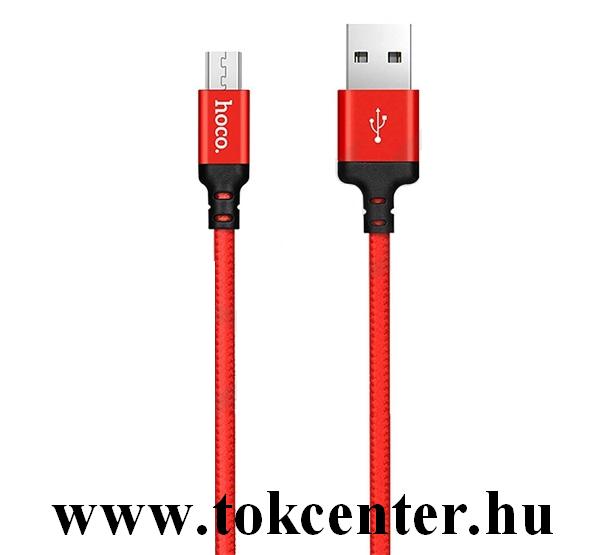HOCO X14 adatátvitel adatkábel és töltő (microUSB, 200 cm, törésgátló, gyorstöltés támogatás, cipőfűző minta) PIROS