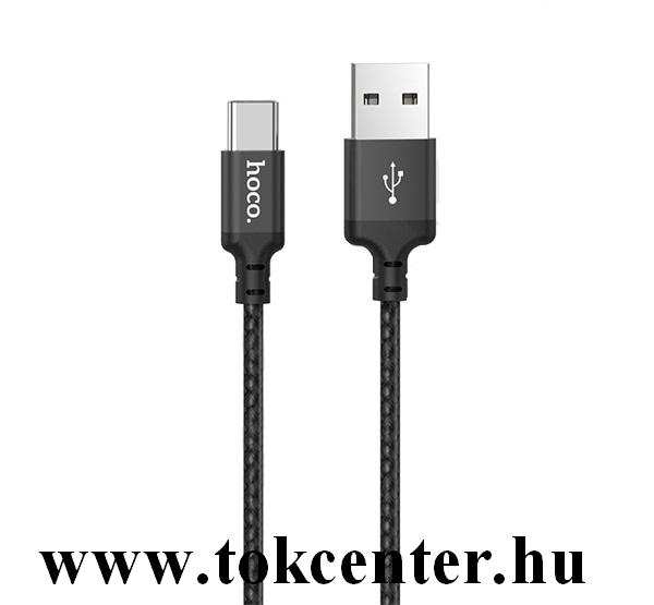 HOCO X14 adatátvitel adatkábel és töltő (Type-C, 100 cm, törésgátló, gyorstöltés támogatás, cipőfűző minta) FEKETE