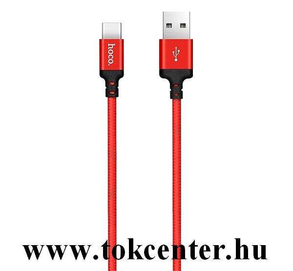 HOCO X14 adatátvitel adatkábel és töltő (Type-C, 100 cm, törésgátló, gyorstöltés támogatás, cipőfűző minta) PIROS