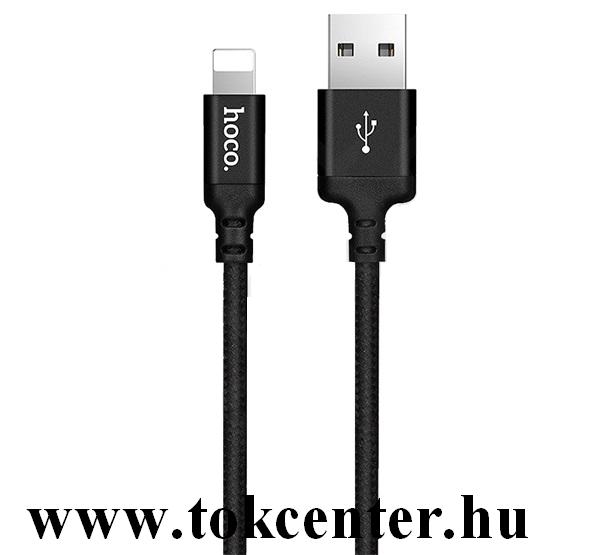 HOCO X14 adatátviteli kábel és töltő (lightning 8 pin, 200 cm, törésgátló, gyorstöltés támogatás, cipőfűző minta) FEKETE