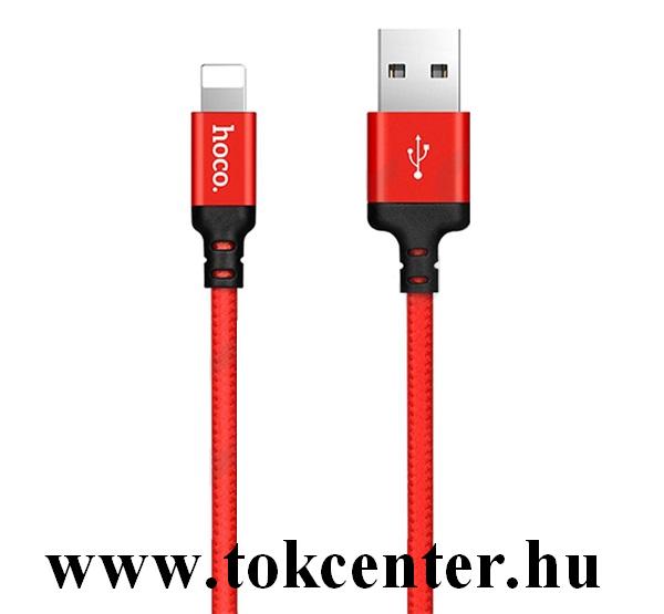 HOCO X14 adatátviteli kábel és töltő (lightning 8 pin, 200 cm, törésgátló, gyorstöltés támogatás, cipőfűző minta) PIROS
