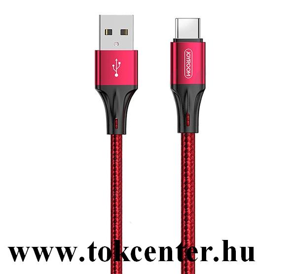 JOYROOM adatátvitel adatkábel és töltő (Type-C, 100 cm, törésgátló, gyorstöltés támogatás, cipőfűző minta) PIROS
