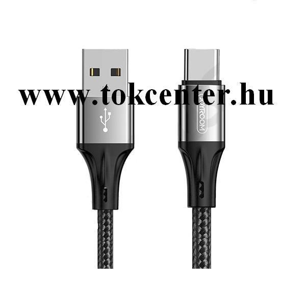 JOYROOM adatátvitel adatkábel és töltő (Type-C, 150 cm, törésgátló, gyorstöltés támogatás, cipőfűző minta) FEKETE