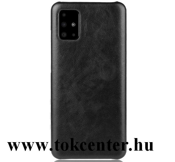 Samsung Galaxy A71 (SM-A715F) Műanyag telefonvédő (bőr hatású) FEKETE