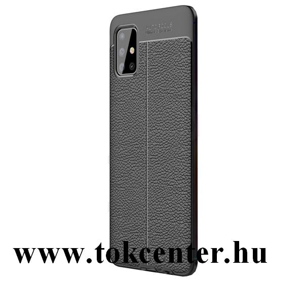 Samsung Galaxy A71 (SM-A715F) Szilikon telefonvédő (közepesen ütésálló, bőr hatású, varrás minta) FEKETE