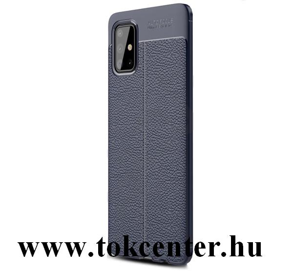 Samsung Galaxy A71 (SM-A715F) Szilikon telefonvédő (közepesen ütésálló, bőr hatású, varrás minta) SÖTÉTKÉK