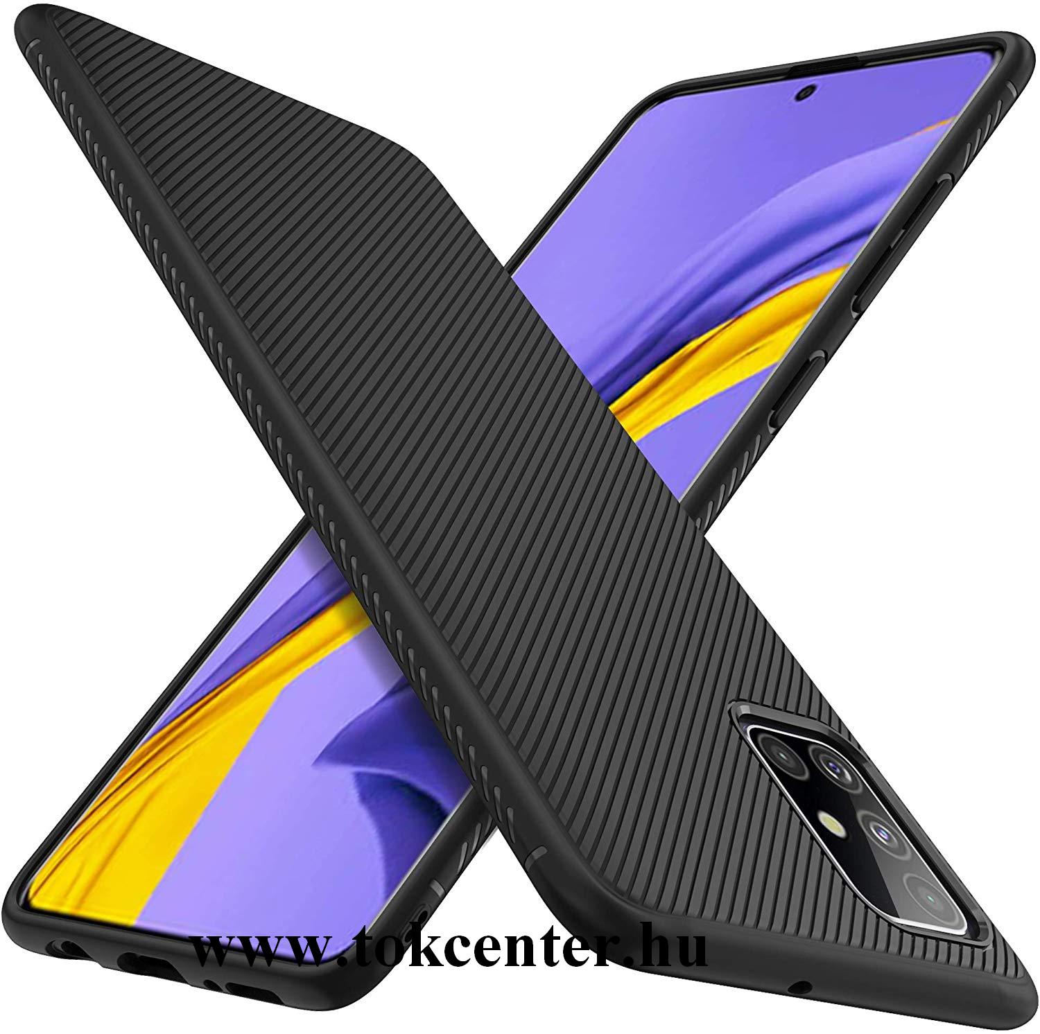 Samsung Galaxy A71 (SM-A715F) Szilikon telefonvédő (közepesen ütésálló, csíkos minta) FEKETE