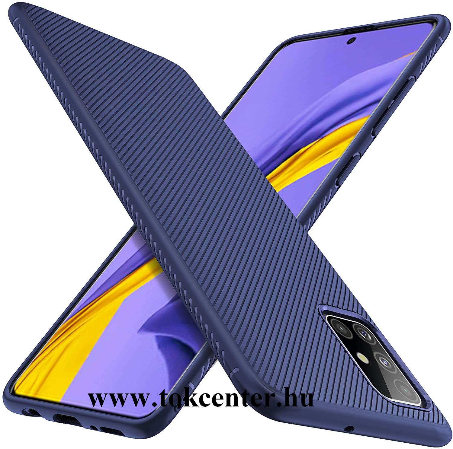 Samsung Galaxy A51 (SM-A515F) Szilikon telefonvédő (közepesen ütésálló, csíkos minta) KÉK
