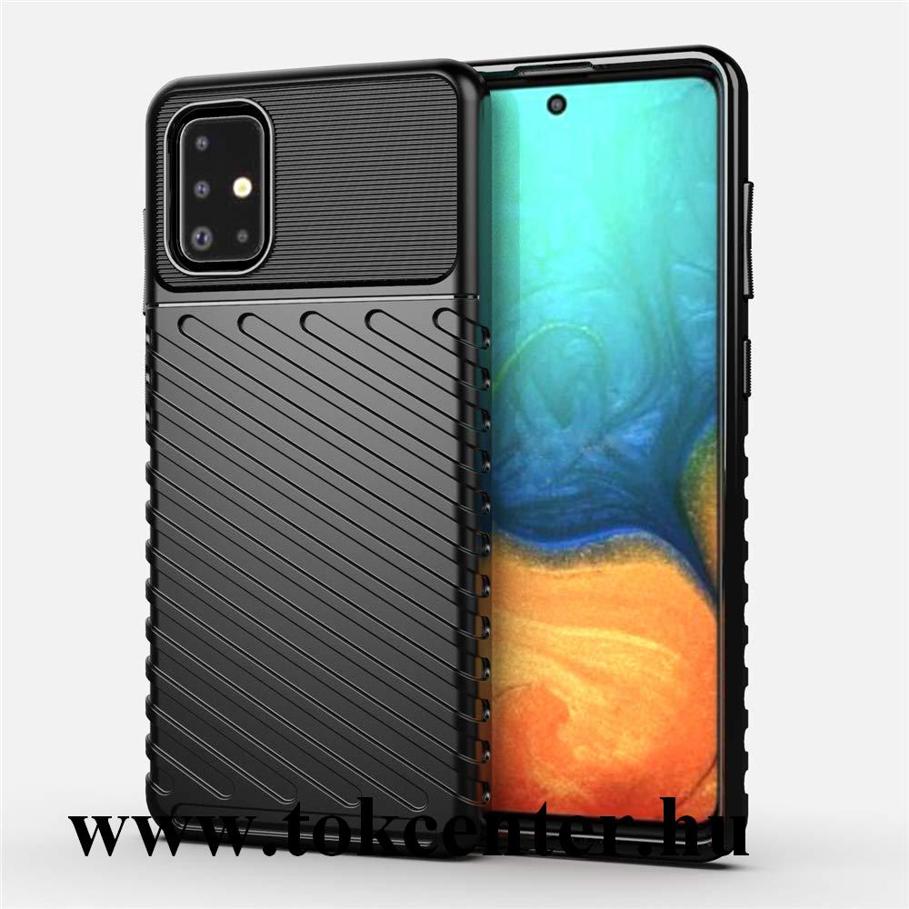 Samsung Galaxy A71 (SM-A715F) Szilikon telefonvédő (közepesen ütésálló, csíkos, dombor minta) FEKETE