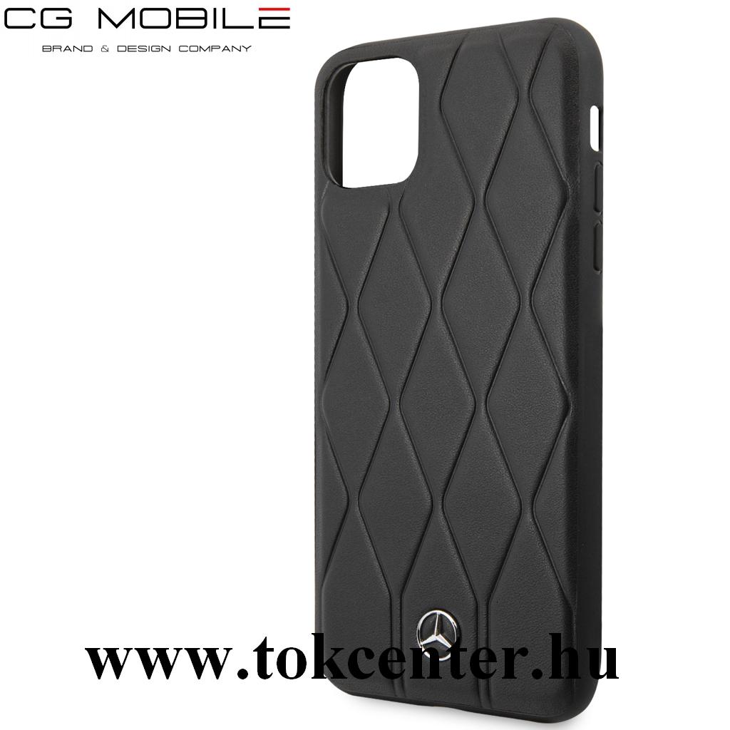 Apple iPhone 11 Pro Max MERCEDES-BENZ műanyag telefonvédő (valódi bőr hátlap, rombusz minta) FEKETE (MEHCN65MULBK)