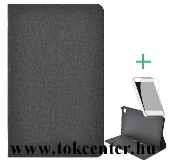 Lenovo Tab M8 (TB-8505F) Tok álló, bőr hatású (FLIP, oldalra nyíló, asztali tartó funkció + képernyővédő fólia) FEKETE (ZG38C02863)