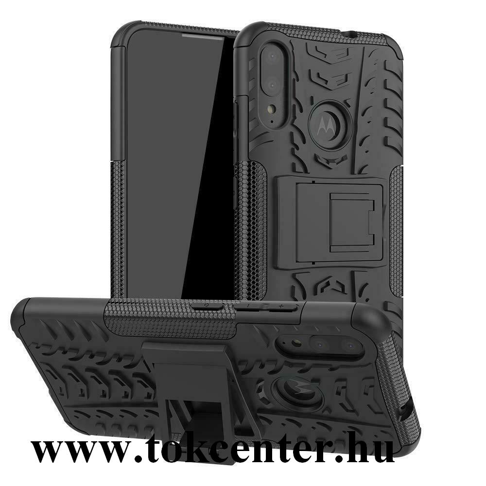 Motorola Moto E6 Plus (XT2052) Defender műanyag telefonvédő (közepesen ütésálló, szilikon belső, kitámasztó, autógumi minta) FEKETE
