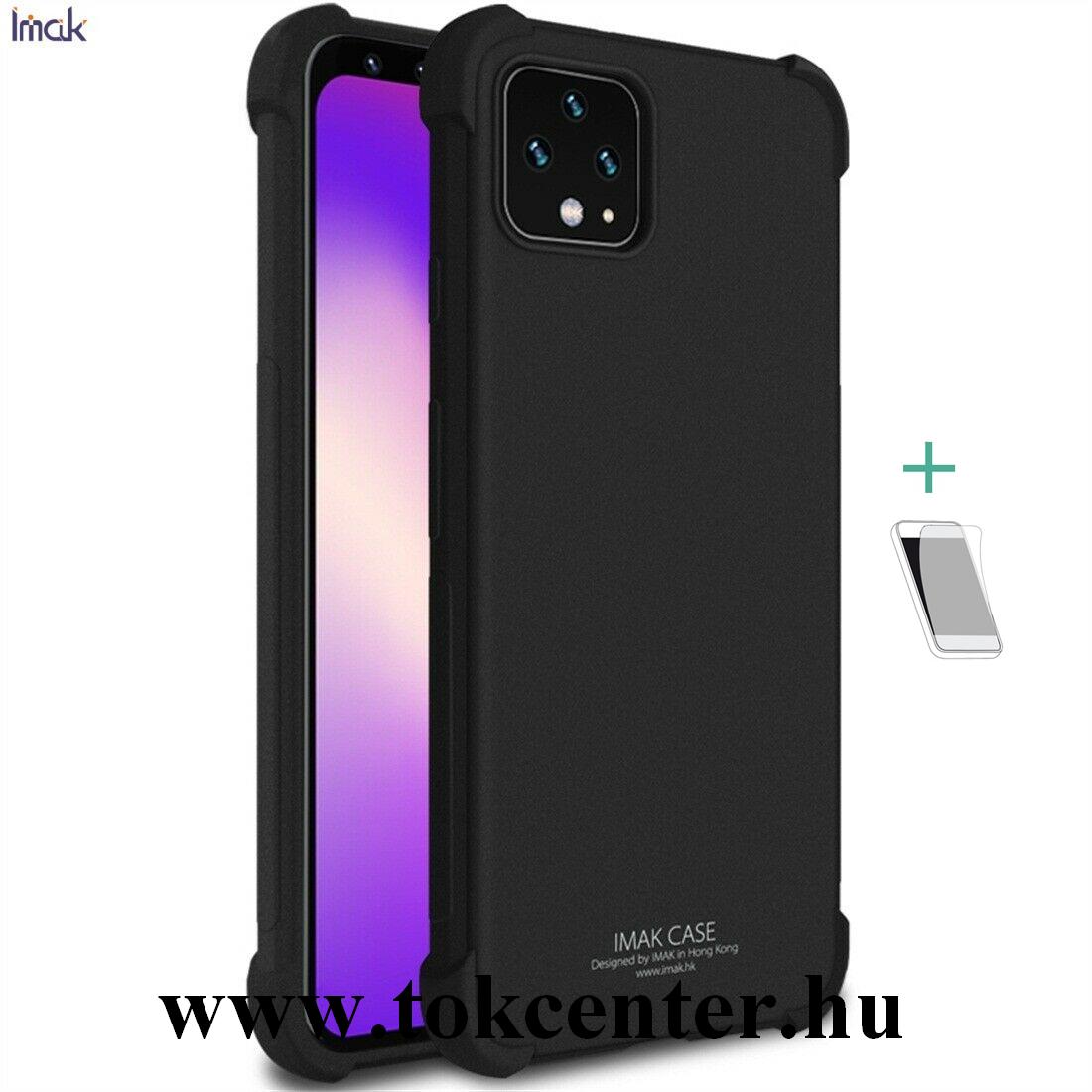 Google Pixel 4 IMAK szilikon telefonvédő (közepesen ütésálló, légpárnás sarok, matt + képernyővédő fólia) FEKETE