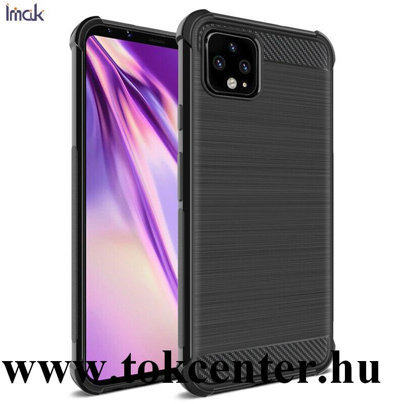 Google Pixel 4 XL IMAK VEGA szilikon telefonvédő (közepesen ütésálló, légpárnás sarok, szálcsiszolt, karbon minta) FEKETE