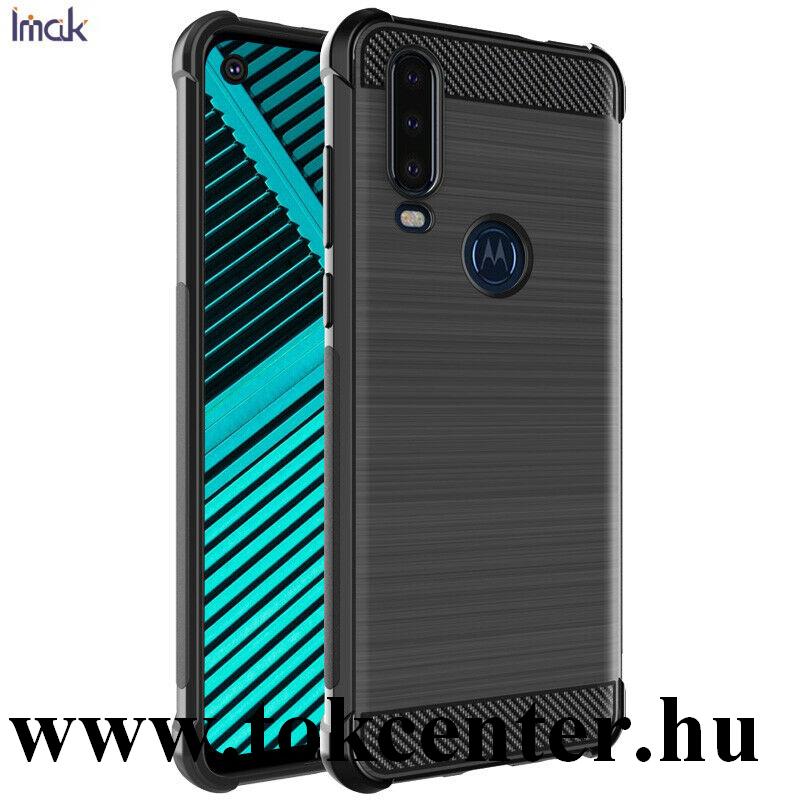 Motorola One Action (XT2013) IMAK VEGA szilikon telefonvédő (közepesen ütésálló, légpárnás sarok, szálcsiszolt, karbon minta) FEKETE