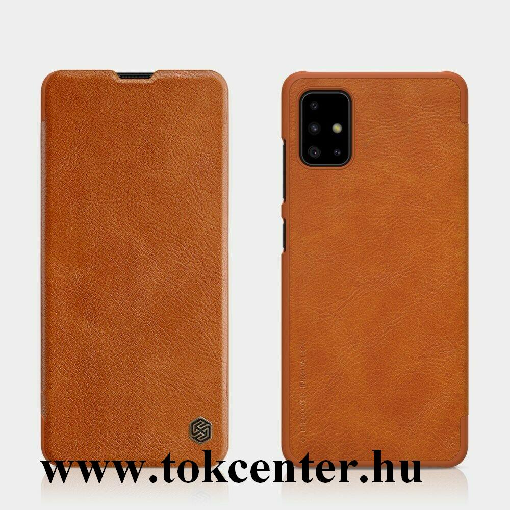 Samsung Galaxy A71 (SM-A715F) NILLKIN QIN tok álló, bőr hatású (FLIP, oldalra nyíló, bankkártya tartó) BARNA