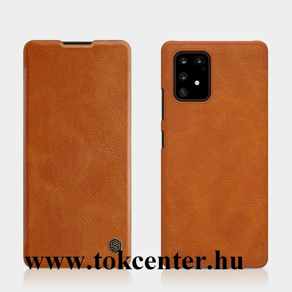 Samsung Galaxy S10 Lite (SM-G770F) NILLKIN QIN tok álló, bőr hatású (FLIP, oldalra nyíló, bankkártya tartó) BARNA