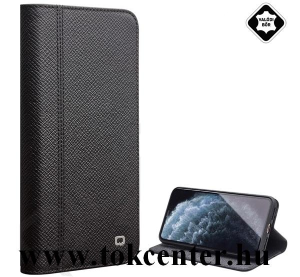 Apple iPhone 11 Pro Max QIALINO tok álló, valódi bőr (aktív flip, oldalra nyíló, asztali tartó funkció, kivehető szilikon telefonvédő) FEKETE