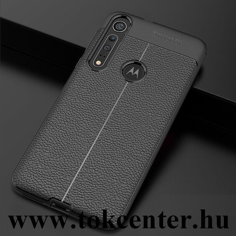 Motorola Moto G8 Plus (XT2019) Szilikon telefonvédő (közepesen ütésálló, bőr hatású, varrás minta) FEKETE