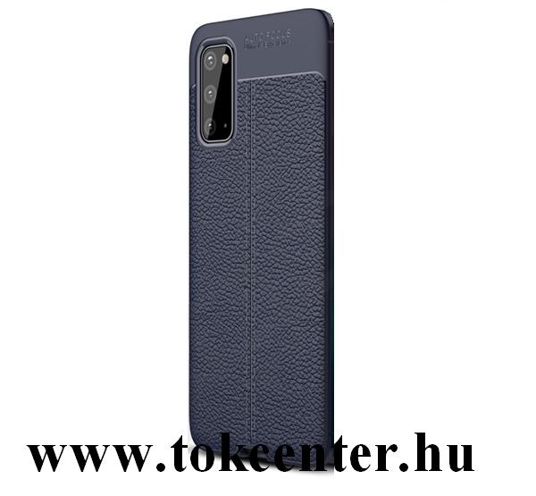 Samsung Galaxy S20 (SM-G980F) Szilikon telefonvédő (közepesen ütésálló, bőr hatású, varrás minta) SÖTÉTKÉK
