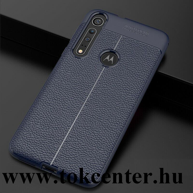 Motorola Moto G8 Plus (XT2019) Szilikon telefonvédő (közepesen ütésálló, bőr hatású, varrás minta) SÖTÉTKÉK
