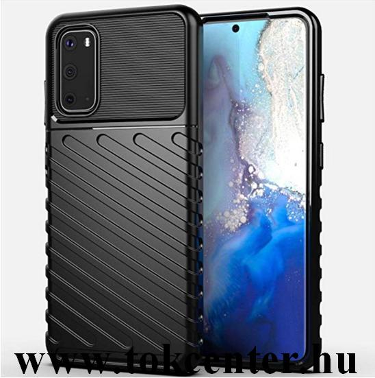 Samsung Galaxy S20 (SM-G980F) Szilikon telefonvédő (közepesen ütésálló, csíkos, dombor minta) FEKETE