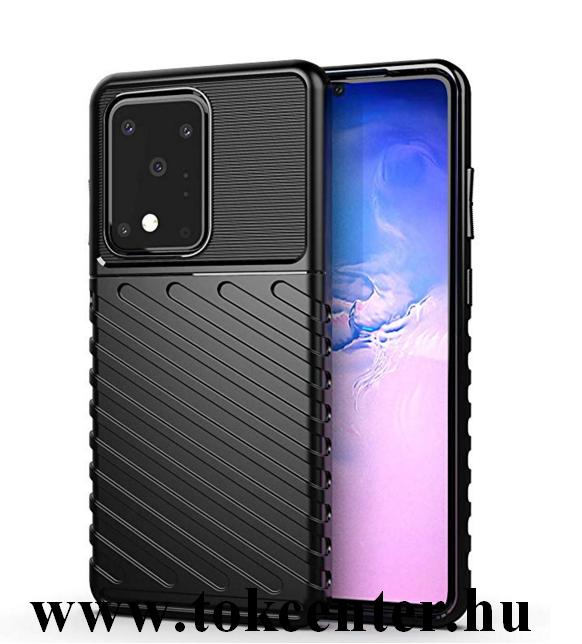 Samsung Galaxy S20 Ultra (SM-G988F) Szilikon telefonvédő (közepesen ütésálló, csíkos, dombor minta) FEKETE