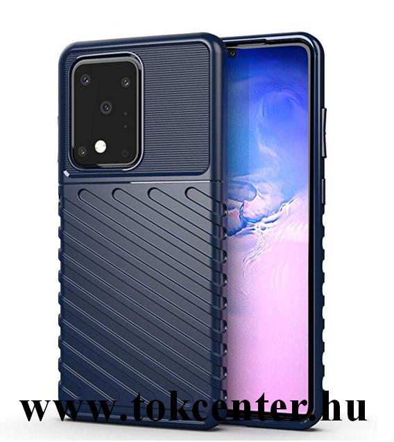 Samsung Galaxy S20 Ultra (SM-G988F) Szilikon telefonvédő (közepesen ütésálló, csíkos, dombor minta) SÖTÉTKÉK