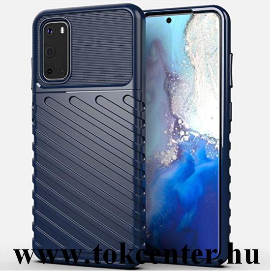 Samsung Galaxy S20 (SM-G980F) Szilikon telefonvédő (közepesen ütésálló, csíkos, dombor minta) SÖTÉTKÉK