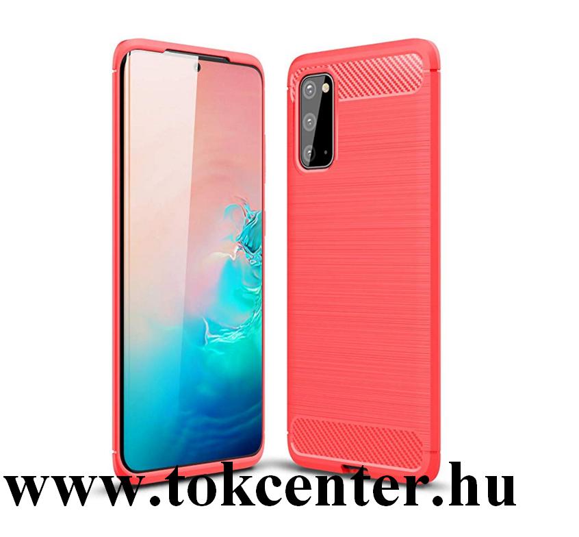 Samsung Galaxy S20 (SM-G980F) Szilikon telefonvédő (közepesen ütésálló, légpárnás sarok, szálcsiszolt, karbon minta) PIROS