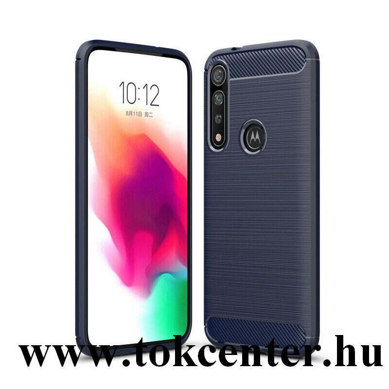 Motorola Moto G8 Plus (XT2019) Szilikon telefonvédő (közepesen ütésálló, légpárnás sarok, szálcsiszolt, karbon minta) SÖTÉTKÉK