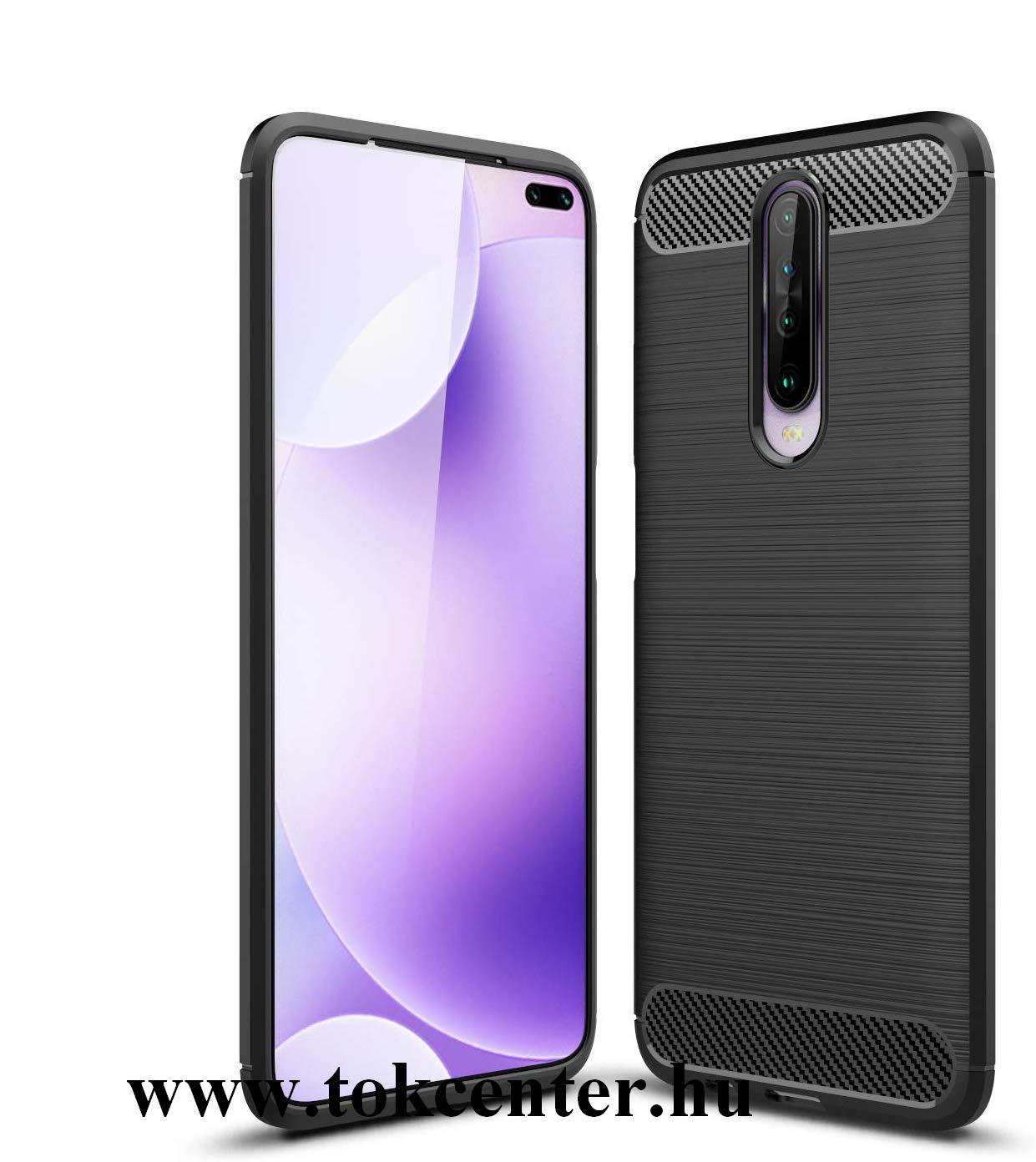 Xiaomi Redmi K30 / K30 5G Szilikon telefonvédő (közepesen ütésálló, légpárnás sarok, szálcsiszolt, karbon minta) FEKETE