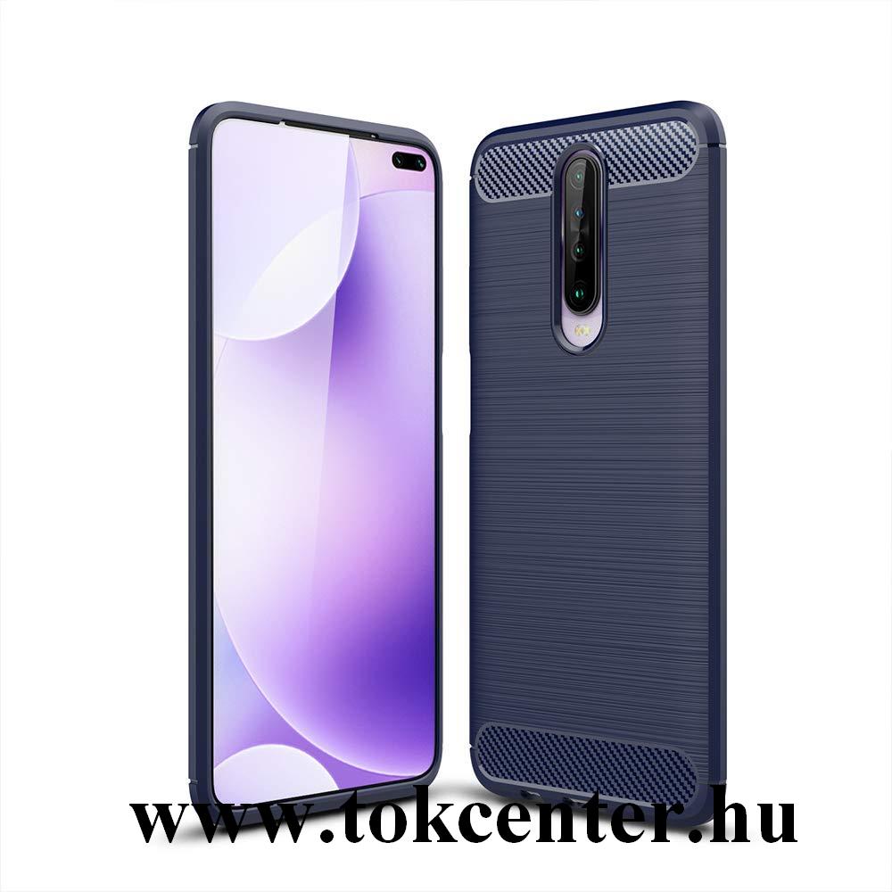 Xiaomi Redmi K30 / K30 5G Szilikon telefonvédő (közepesen ütésálló, légpárnás sarok, szálcsiszolt, karbon minta) SÖTÉTKÉK