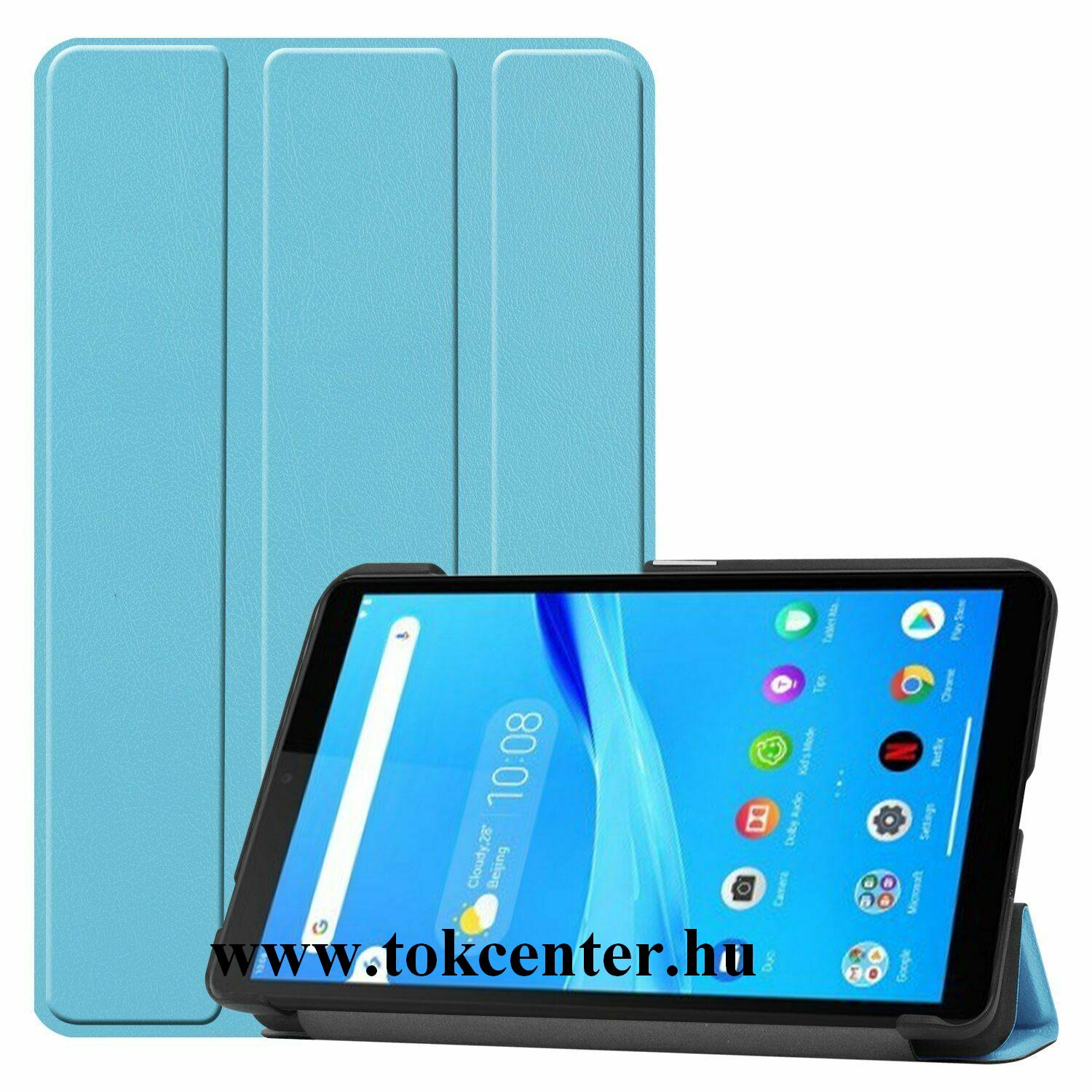 Lenovo Tab M8 (TB-8505F) Tok álló, bőr hatású (aktív flip, oldalra nyíló, TRIFOLD asztali tartó funkció) VILÁGOSKÉK
