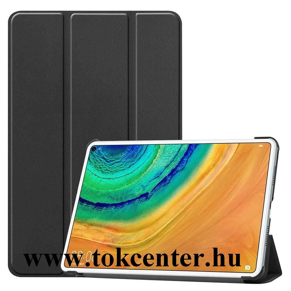 Huawei MatePad Pro LTE (MRX-AL19) / Huawei MatePad Pro WIFI (MRX-W19) Tok álló, bőr hatású (FLIP, oldalra nyíló, TRIFOLD asztali tartó funkció) FEKETE