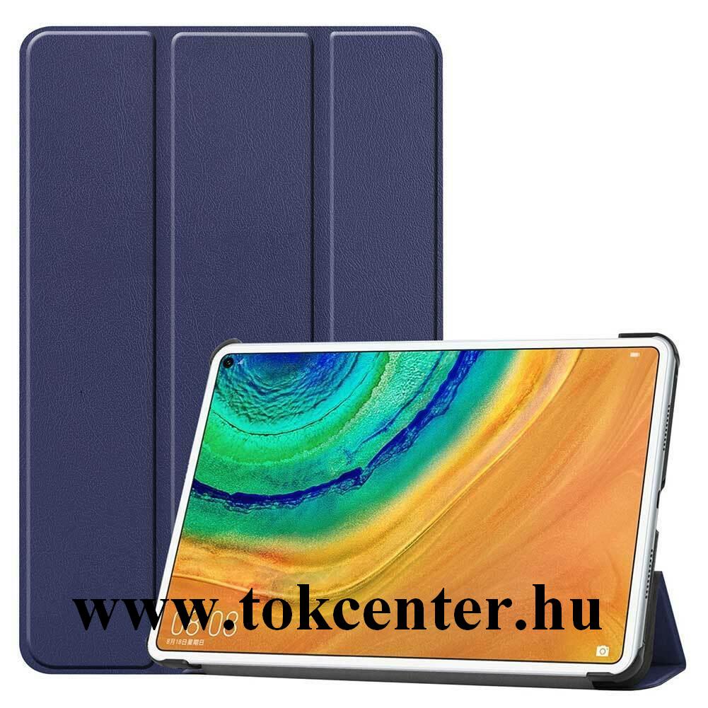 Huawei MatePad Pro LTE (MRX-AL19) / Huawei MatePad Pro WIFI (MRX-W19) Tok álló, bőr hatású (FLIP, oldalra nyíló, TRIFOLD asztali tartó funkció) SÖTÉTKÉK
