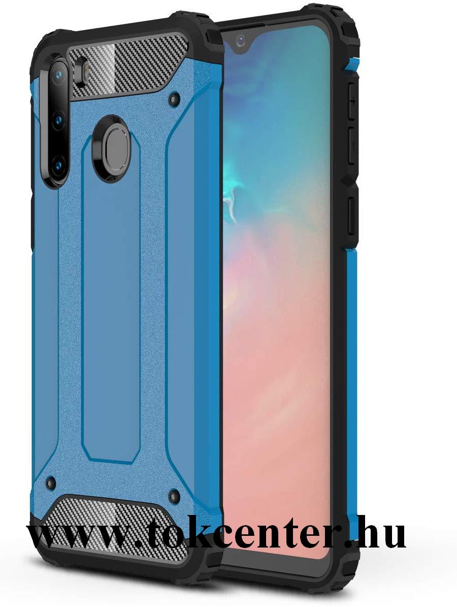 Samsung Galaxy A21 (SM-A210F) Defender műanyag telefonvédő (közepesen ütésálló, légpárnás sarok, szilikon belső, fémhatás) VILÁGOSKÉK