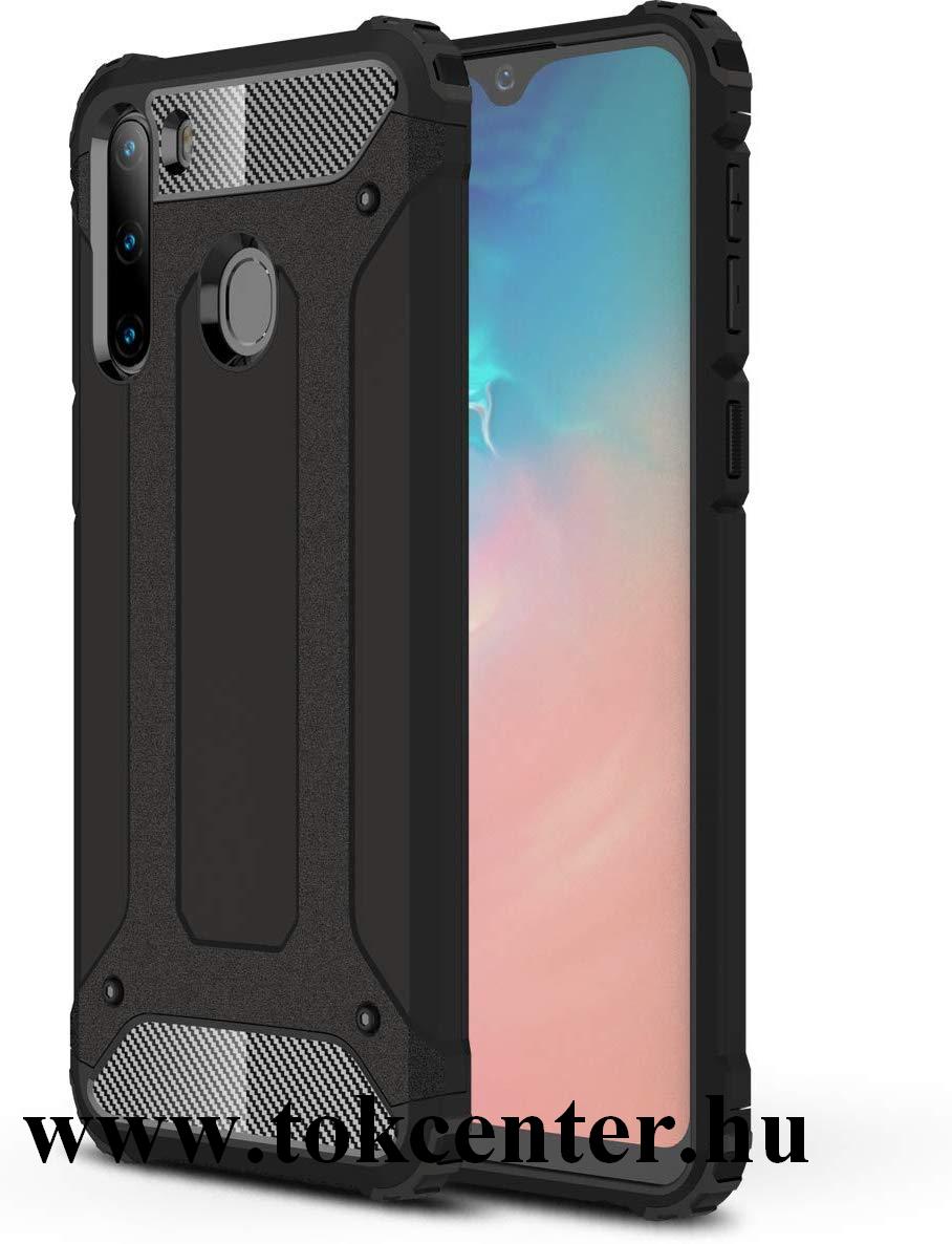Samsung Galaxy A21 (SM-A210F) Defender műanyag telefonvédő (közepesen ütésálló, légpárnás sarok, szilikon belső, fémhatás) FEKETE