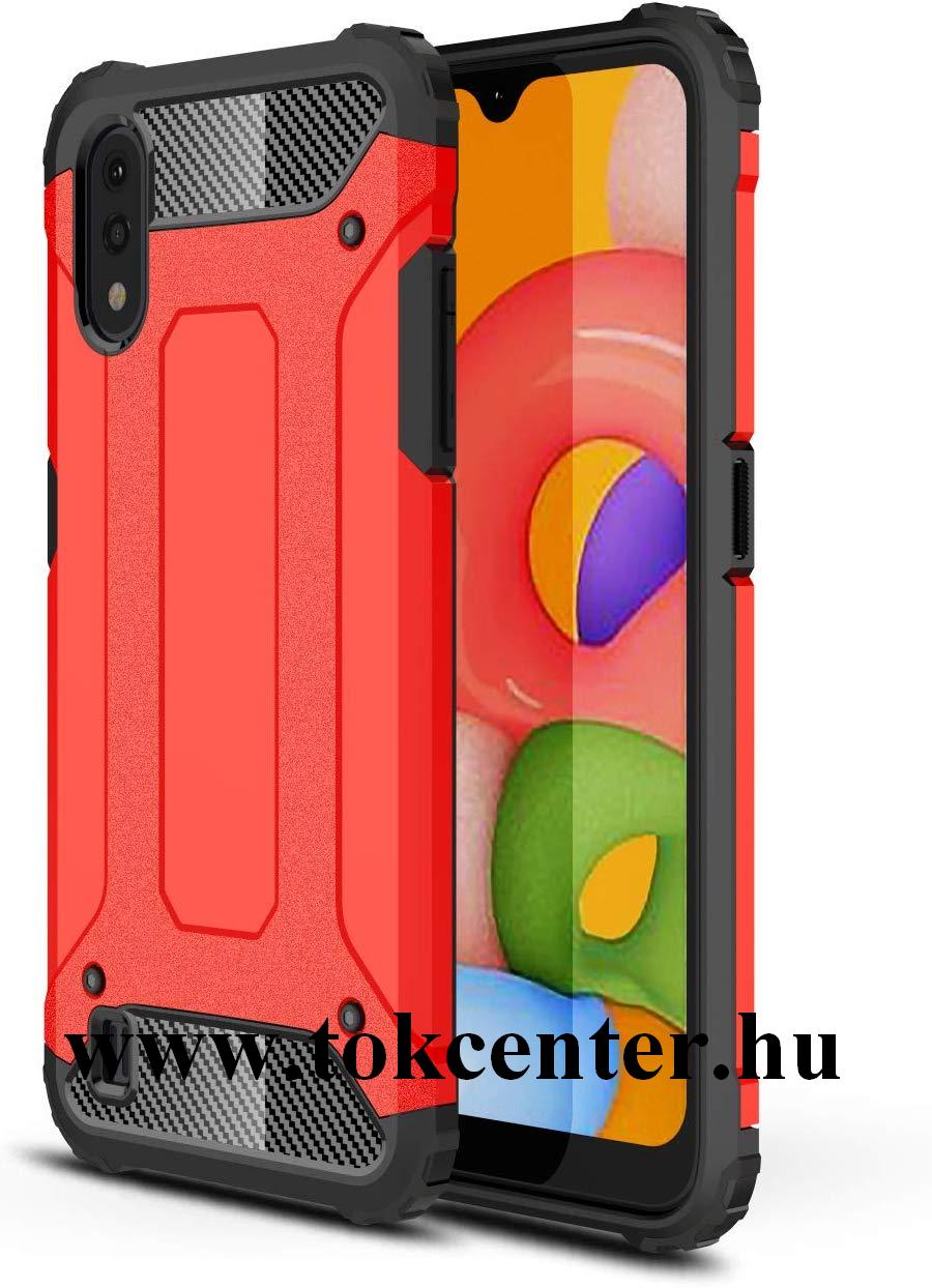 Samsung Galaxy A01 (SM-A015F) Defender műanyag telefonvédő (közepesen ütésálló, légpárnás sarok, szilikon belső, fémhatás) PIROS